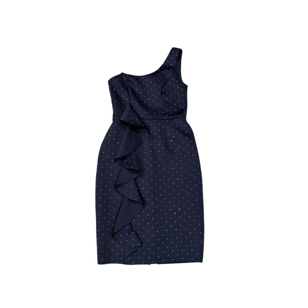 Betsy & Adam Women's Dress Navy Sheath Ruffled Rhinestone Blue 8